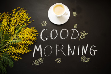 morning spring still life with a m cup of coffee a mimosa