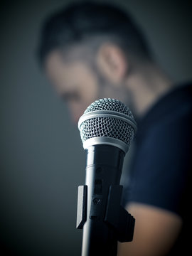 Studio microphone with musician