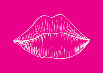 Woman lip mouth kiss. Doodle style.