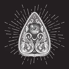 Fototapeten Handgezeichnete Kunst Ouija Board mystifizierende Orakelplanchette isoliert. Boho-Chic-Aufkleber im antiken Stil, Tätowierung oder Druckdesign-Vektorillustration © croisy