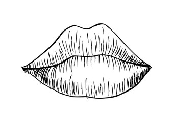Woman lip mouth kiss. Doodle style.
