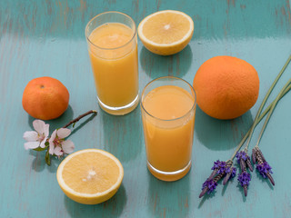 Juice from different tropical fruits, multivitamin juice