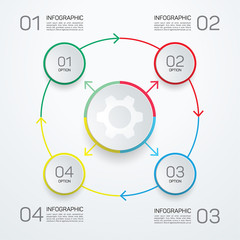 Infographic circle with 4 options. Round chart for business infographics with the set of flat icons and design elements. Can be used for web, diagram, chart, graph, report, step options.