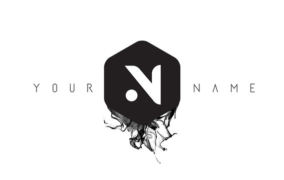 N Letter Logo Design with Black Ink Spill