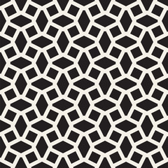 Geometric Ornament With Striped Rhombuses. Vector Seamless Monochrome Pattern