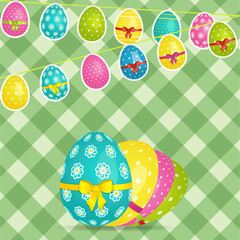 Easter egg bunting over crossed stripes background