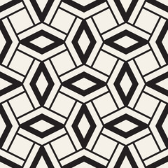 Geometric Ornament With Striped Rhombuses. Vector Seamless Monochrome Pattern