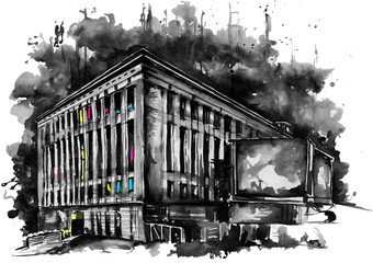 Painting of the Berghain nightclub in Berlin Germany  © Nataraj