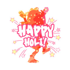 Happy Holi card with kid and stars.
