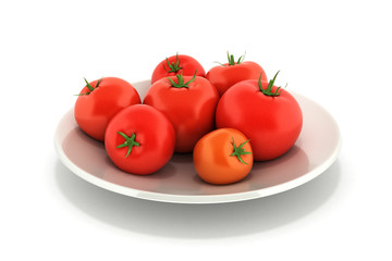 fresh tomatoes on a plate isolated on white background 3d