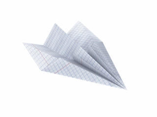 paper plane made with graph paper without shadow on white background 3d