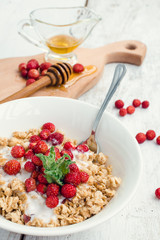 Granola with yoghurt and wild strawberries
