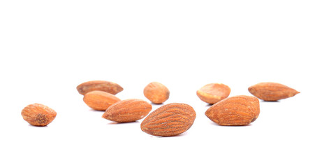 Almonds Salted on white background.