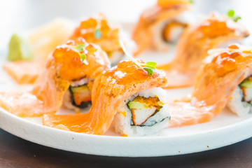 Grilled salmon sushi roll