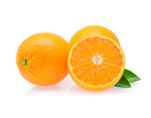 Fototapeta na wymiar Orange fruit with slice and leaves