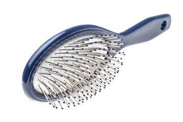 Blue hair comb isolated on white ground