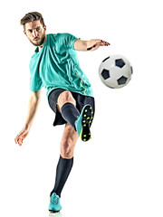 Obraz premium one caucasian soccer player man isolated on white background