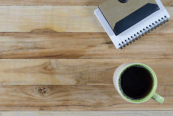 top view notebook and office supplies