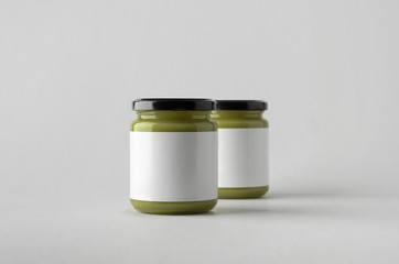 Pumpkin / Hemp Seed Butter Jar Mock-Up - Two Jars. Blank Label
