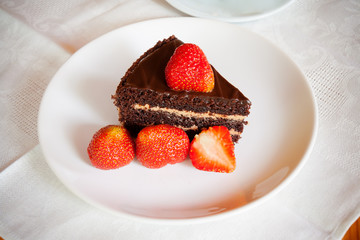 Chocolate cake with fresh strawberry