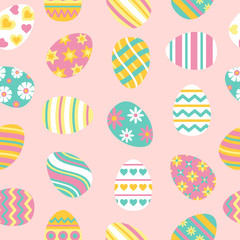 Easter seamless pattern with painted eggs.