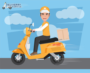 Delivery Man Ride Scooter Motorcycle Service, Order, Worldwide Shipping, Fast Transport