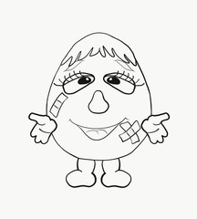 Coloring for kids, funny egg boy With wounds sealed with adhesive tape