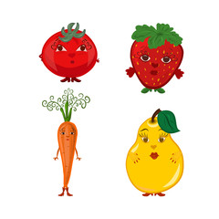 A set of funny berries and fruits and vegetables of girls, with faces