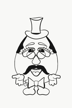 Coloring for kids, funny egg Man with long mustache in Hat