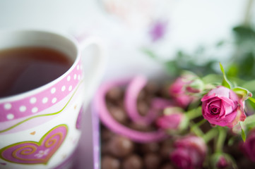 five o'clock tea. Tea, chocolate, donuts 