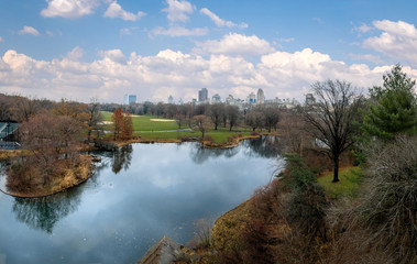 Panoramic view of Central Park and Turtle Pond during late autumn - New York, USA