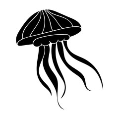 Naklejka premium Jelly fish icon in black style isolated on white background. Sea animals symbol stock vector illustration.