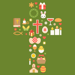 easter symbolic arrange as cross for celebrate easter, flat design