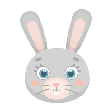 Rabbit muzzle icon in cartoon style isolated on white background. Animal muzzle symbol stock vector illustration.