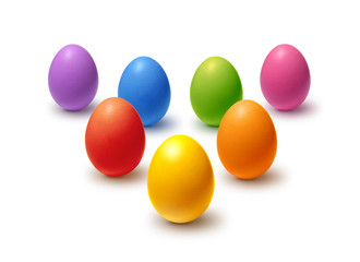 Rainbow colored Easter eggs isolated on white