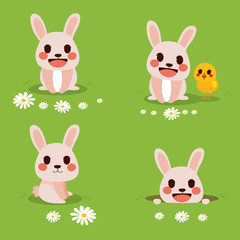 Cute funny illustration of bunny celebrating Easter day