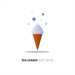 Ice cream cone, one white ball, cool refreshing dessert