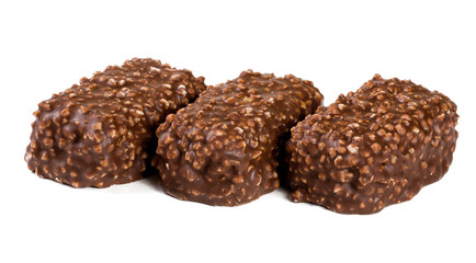 chocolate candy with nuts isolated on white background