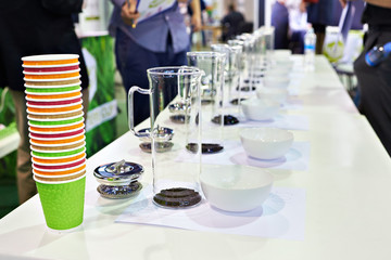 Tasting tea at exhibition