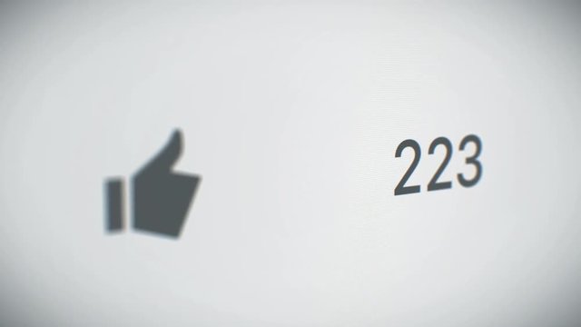Beautiful Close-up Counter of Likes Quickly Increasing to One Million. 3d Animation. Perspective view with DOF Blur. Business and Technology Concept. 4k Ultra HD 3840x2160.