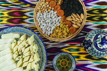 Traditional tea ceremony in Samarkand, Uzbekistan, top view
