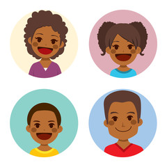 Happy African American family of four people face portrait together