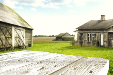 Fototapeta na wymiar white wooden desk and farm 