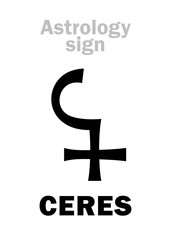 Astrology Alphabet: CERES, main asteroid. Hieroglyphics character sign (single symbol).