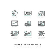Vector Icon Style Illustration of Marketing and Finance, Business Vision, Investment, Management Process, Finance Job, Income, Revenue Source, Marketing Skill, Isolated Minimalistic Objects