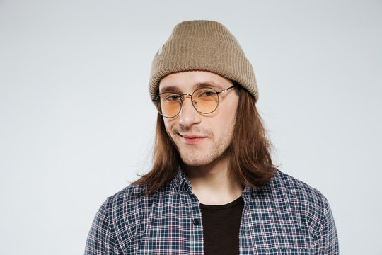 Close up portrait of hipster in eyeglasses