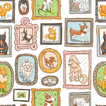 dogs portraits seamless vector pattern