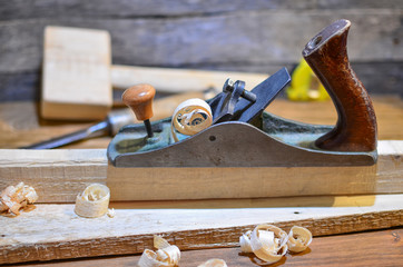 Planer carpenter's tool on a workbench