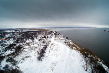 Aerial view of Liepaja lake in winter, Latvia.