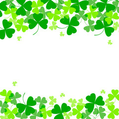 Vector illustration of clover leaves on white. St Patrick's Day background. Top and bottom position